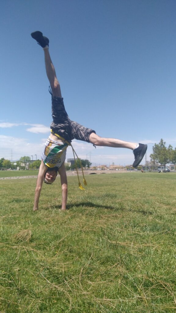Kyle Blaine doing a cartwheel in the park!